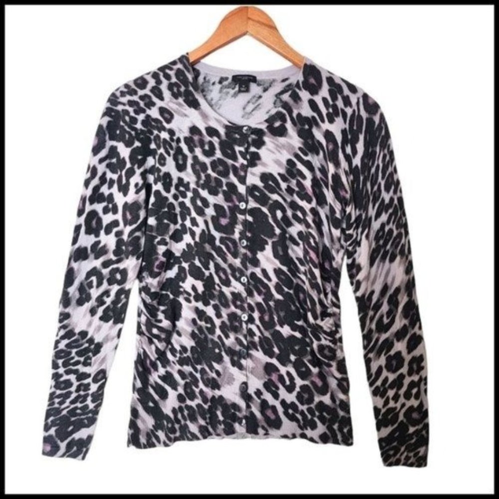 Ann Taylor Leopard Print Cardigan Cashmere Silk Blend Sweater Size M‎ Medium
